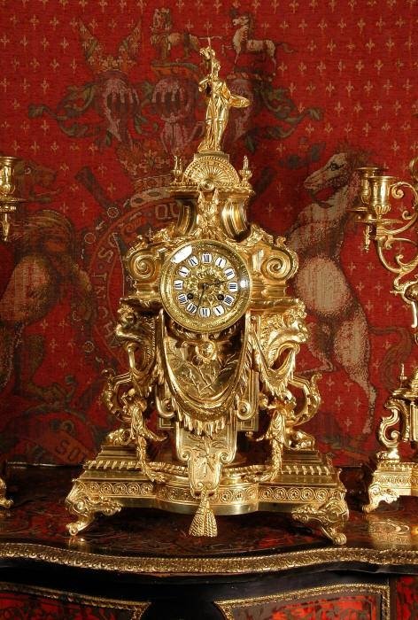 fig 3. Majestic and Very Large Gilt Brass Clock Set, Athena ~ French - Circa 1870.